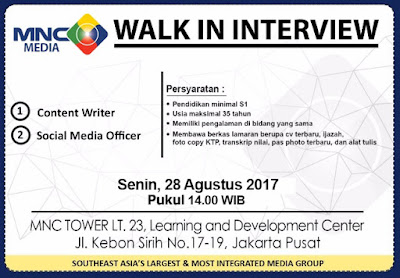 Lowongan Kerja MNC Media (Walk In Interview)