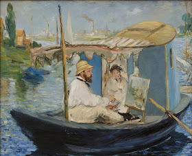  Claude Monet pintando em um barco que serve como seu ateliê - Manet  