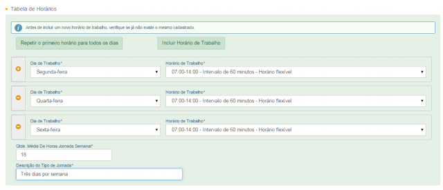 Tela Tabela de Horários eSocial Doméstico