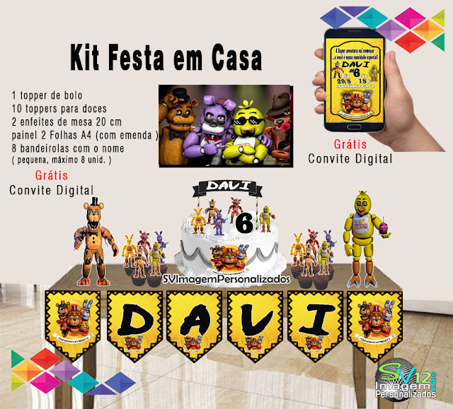 dicas e ideias para decoração de festa personalizados Fnaf Five Nights at Freddy's  kit festa de decoração