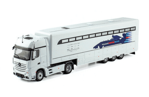 test racing car transporters 1:43 centauria, mercedes actros williams martini racing 1:43