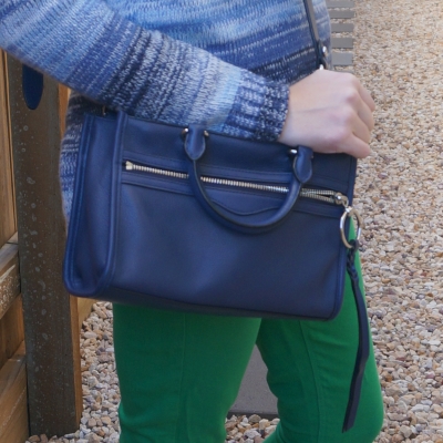 blue knit with Rebecca Minkoff Micro Bedford zip satchel in twilight | awayfromtheblue