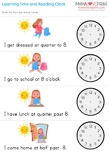 MamaLovePrint . K3 Math Worksheets . Learning Time (Level 3 : Quarter to, Quarter past)  K3 Math Worksheets PDF Free Download