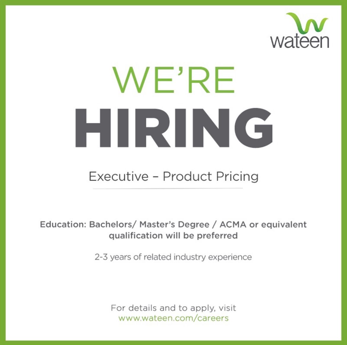 Wateen Telecom Limited Announced Jobs for Executive – Product Pricing