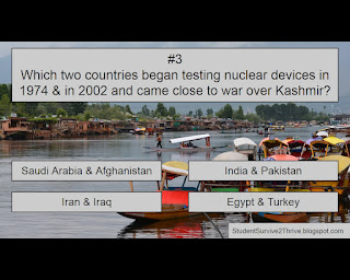 Which two countries began testing nuclear devices in 1974 & in 2002 and came close to war over Kashmir? Answer choices include: Saudi Arabia & Afghanistan, India & Pakistan, Iran & Iraq, Egypt & Turkey