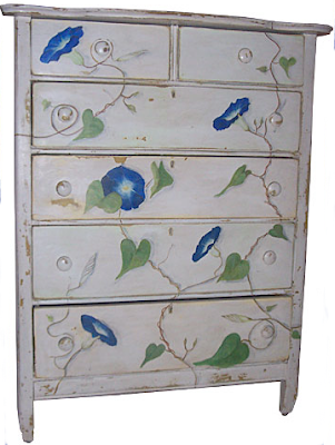 dresser with painting of morning glories