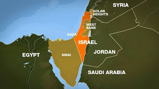 الأراضي التي احتلتها إسرائيل عام 1967، مظللة باللون الأخضر