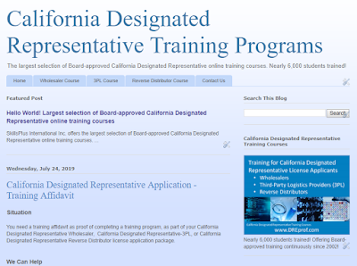 California Designated Representative online training programs for wholesalers, 3PL, reverse distributors. Board-approved. Earns a training affidavit.