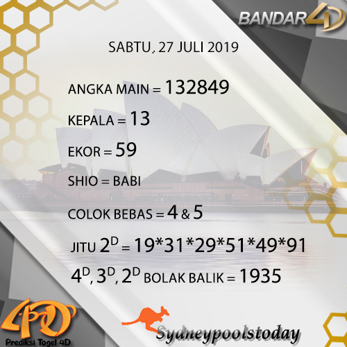 Prediksi Togel Ter Akurat Dari SYDNEY SABTU 27 Juli 2019