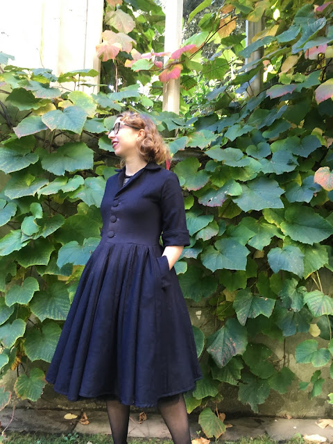 navy couture day dress 1940s