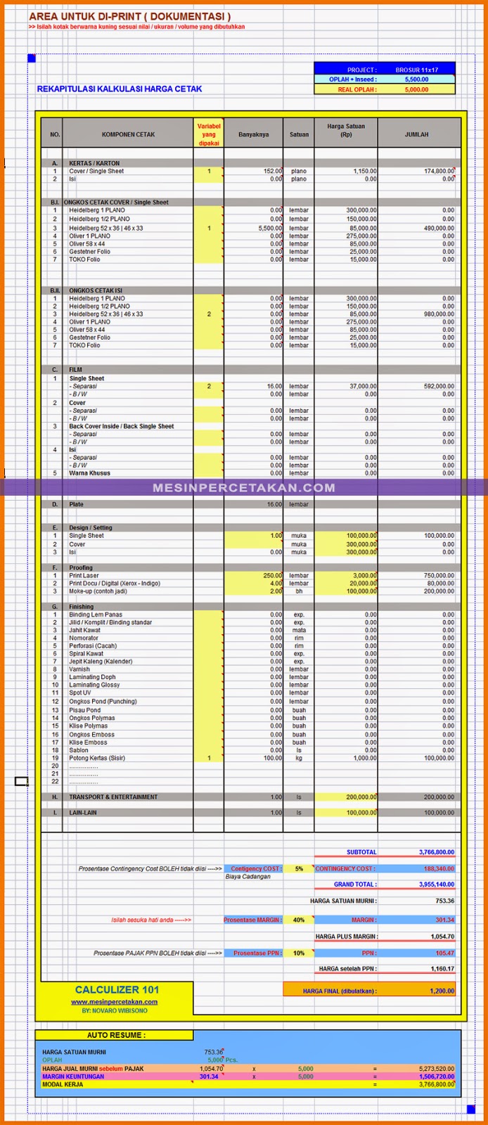 Software Kalkulasi Harga Cetak PREVIEW