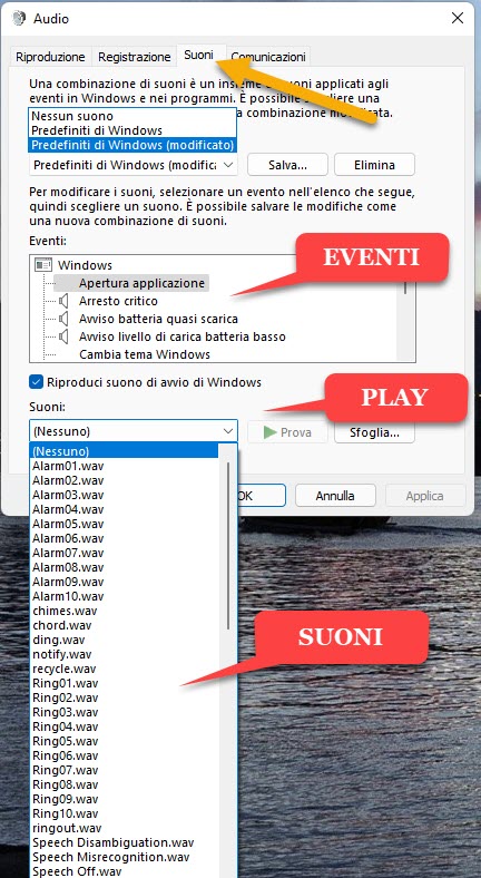 scheda suoni di audio di windows 10 e 11