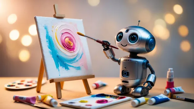 cute robot artist © Steven Dale 2024