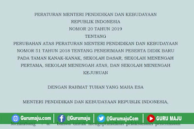 Permendikbud Nomor 20 Tahun 2019 Tentang Juknis PPDB Tahun 2019