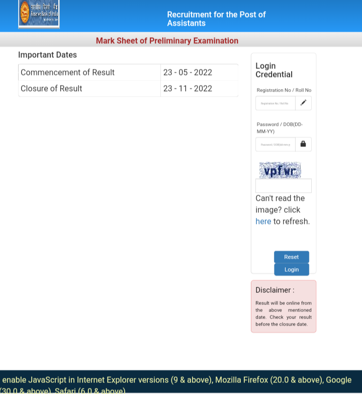 RBI ASSISTANT Score Card 2022