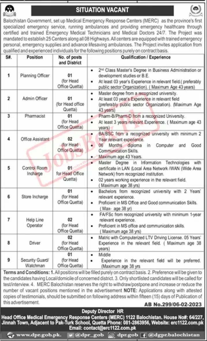 Rescue 1122 Jobs 2023 - www.erc1122.com.pk Jobs 2023