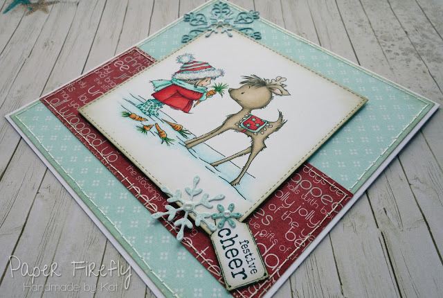 Christmas card using Happy Reindeer digistamp from Lili of the Valley