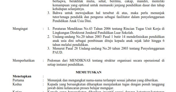 SEPUTAR DAPODIK TK - PAUD KABUPATEN SIAK: Contoh SK 