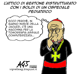 Bertone, vaticano, super attico, ospedali, vignetta satira