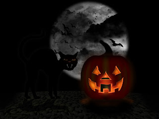 Cat and Bats Halloween Wallpaper