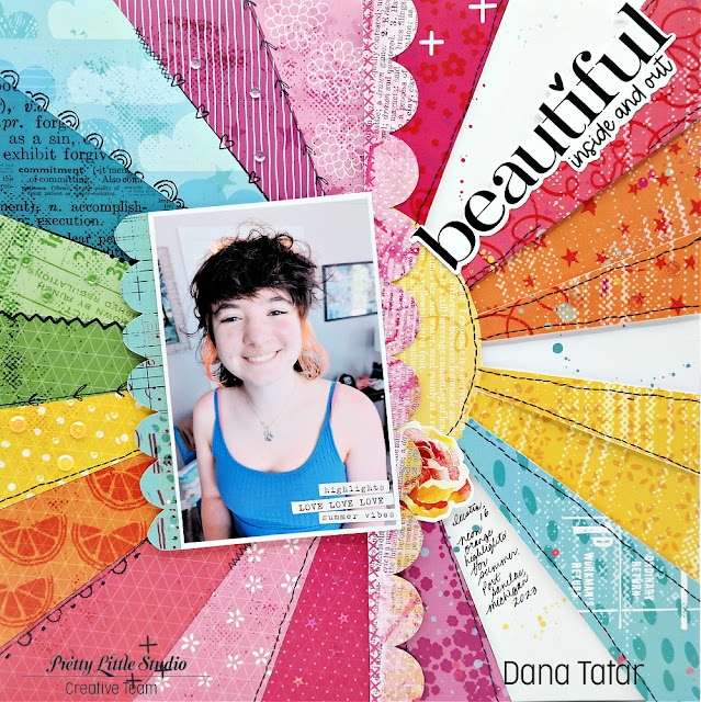 Beautiful Inside and Out Rainbow Sunburst Teenager Scrapbook Layout Created with the Pretty Little Studio Sunkissed Collection