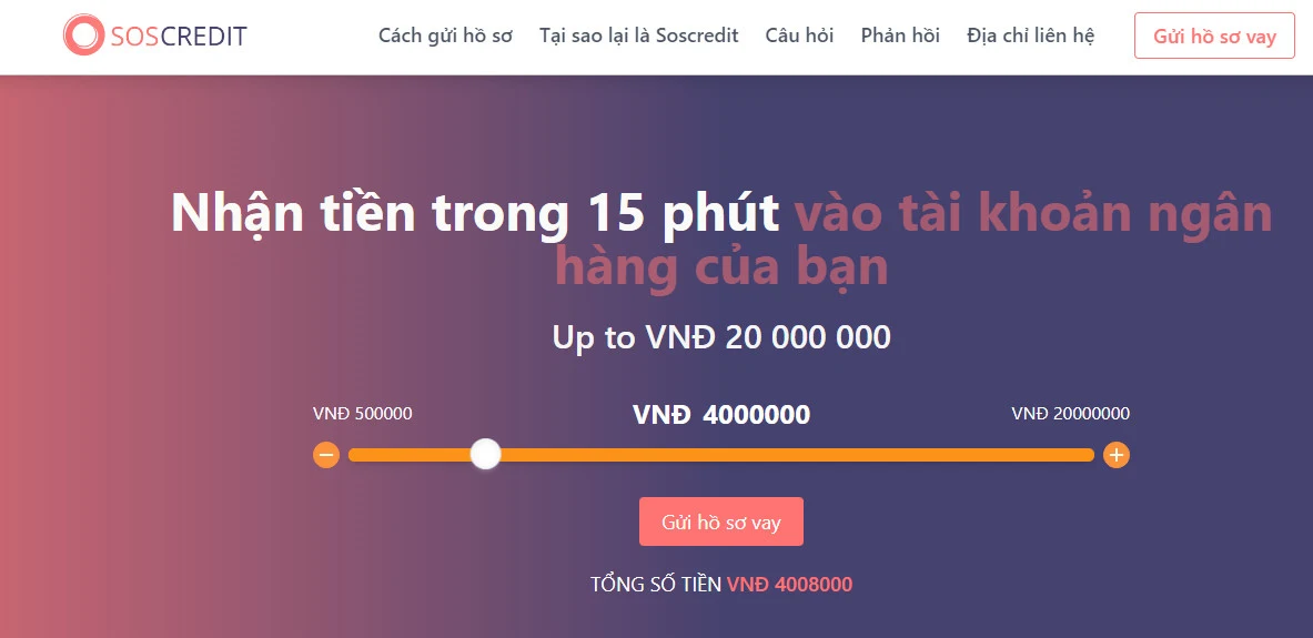 Vay SOSCredit Nhận nhanh 0% Lãi suất