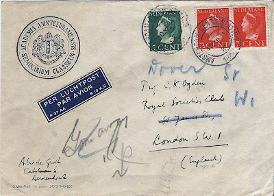 Cover sent by Professor Willem de Groot to Charles Kay Ogden in December 1948.