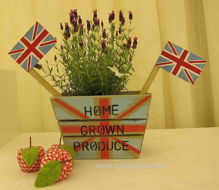 Pots of Kentish Lavender dress a wedding marquee for an English country 
