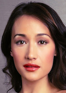 face of maggie q in black silky hairstyle