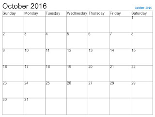 Free Printable Calendar October 2016