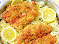 Romano Chicken with Lemon Garlic Pasta