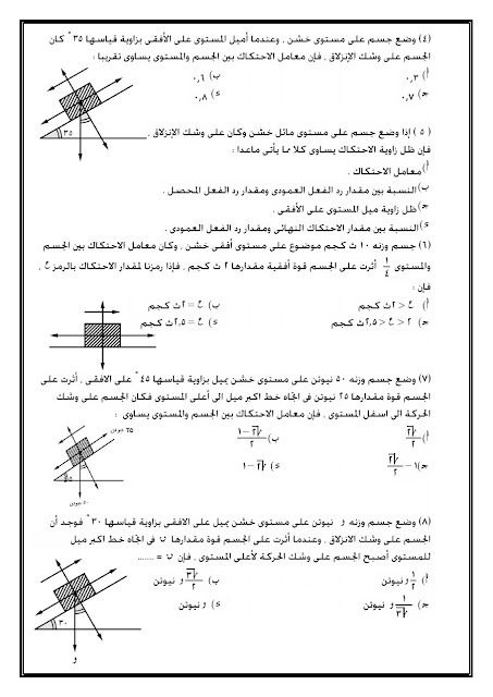 اسئلة الوزارة للثانوية العامة فى مادة الاستاتيكا