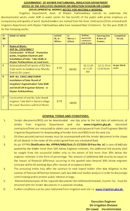 TENDERS IN DIR IRRIGATION DIVISION DIR LOWER,(AT TIMERGARAH)