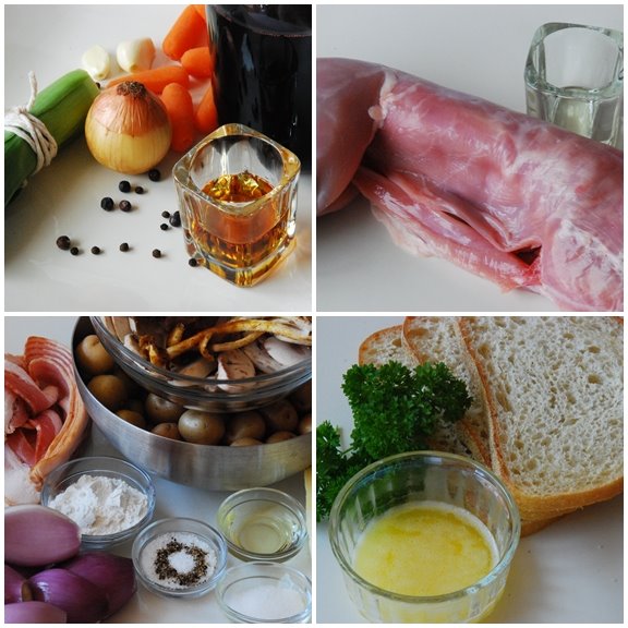 Civet de Lapin à la Française (Rabbit Stew with Red Wine) mise en place