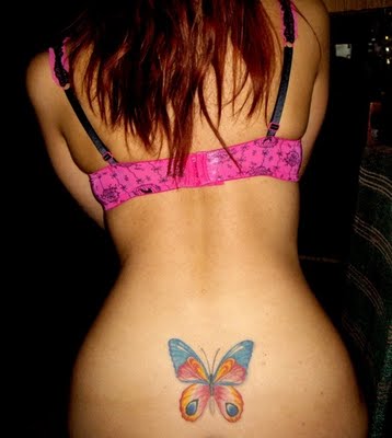 Butterfly Tattoo on Girls Lower Back Area