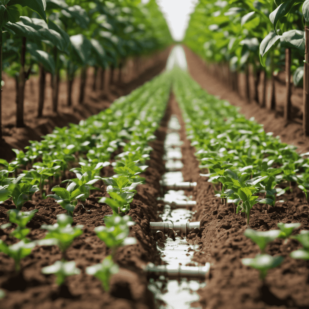 Drip irrigation in a vibrant garden, precision watering plants at their roots for water efficiency and lush growth