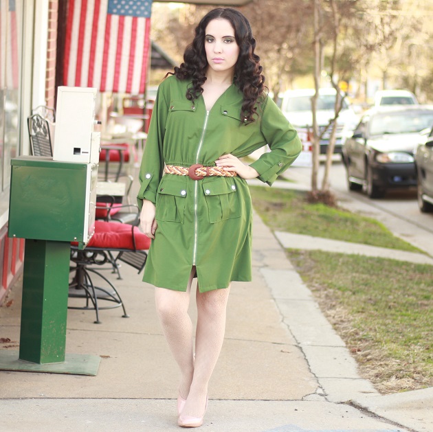 Zeagoo Green Zip Front Dress