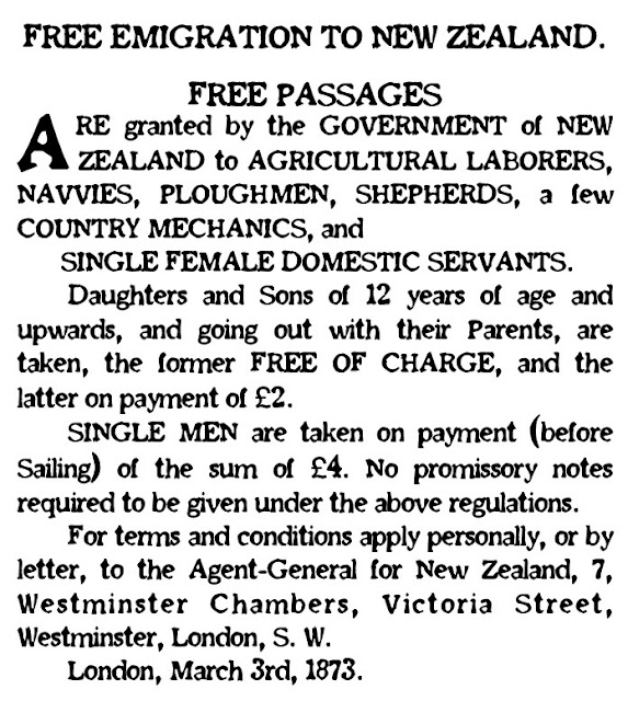Emigration to New Zealand advert, 1873