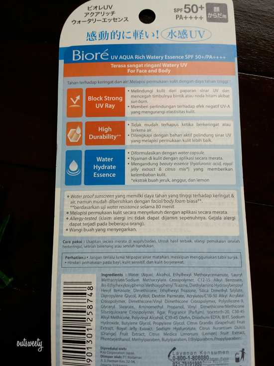 Review Sunblock Biore UV Aqua Rich Watery Essence SPF 50+/PA++++