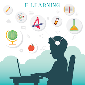 Silhouette of a boy with e learning concept