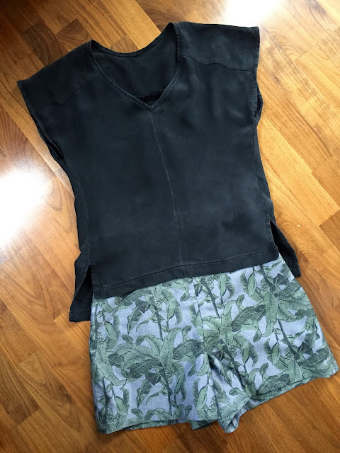 Diary of a Chain Stitcher: Black Silk Sutton Blouse & Tropical Holly Shorts