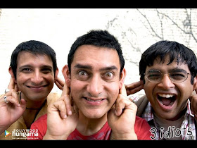 3 Idiots film poster featuring Aamir Khan, Madhavan and Sharman Joshi