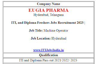 ITI, and Diploma Freshers Jobs Recruitment in Eugia Pharma Hyderabad Production OSD Department | Apply Online Now