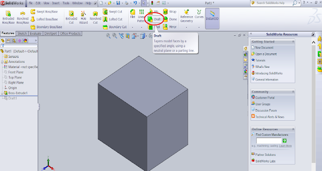 SolidWorks draft feature