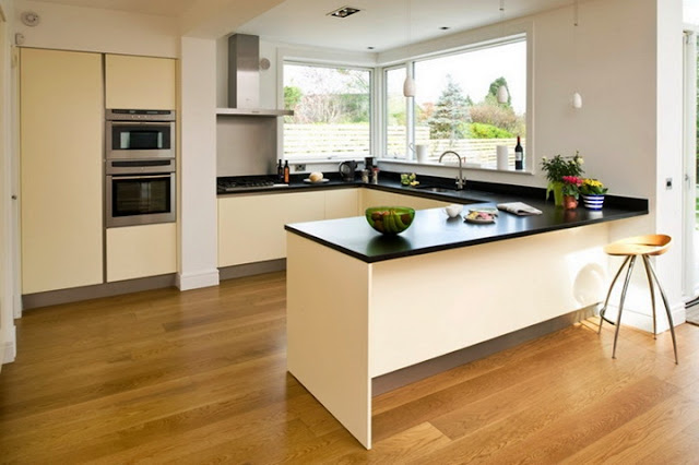 modern kitchen with wooden floor