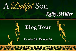 Blog tour: A Dutiful Son by Kelly Miller. Faces of a young woman and young woman shown in a single colour, like a cameo