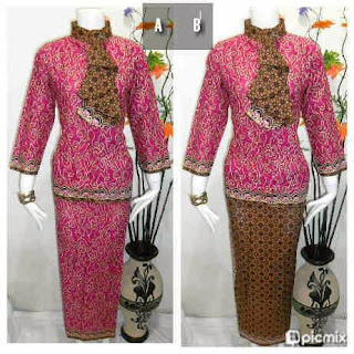 Baju Batik Setelan Rok Blouse Warna Pink