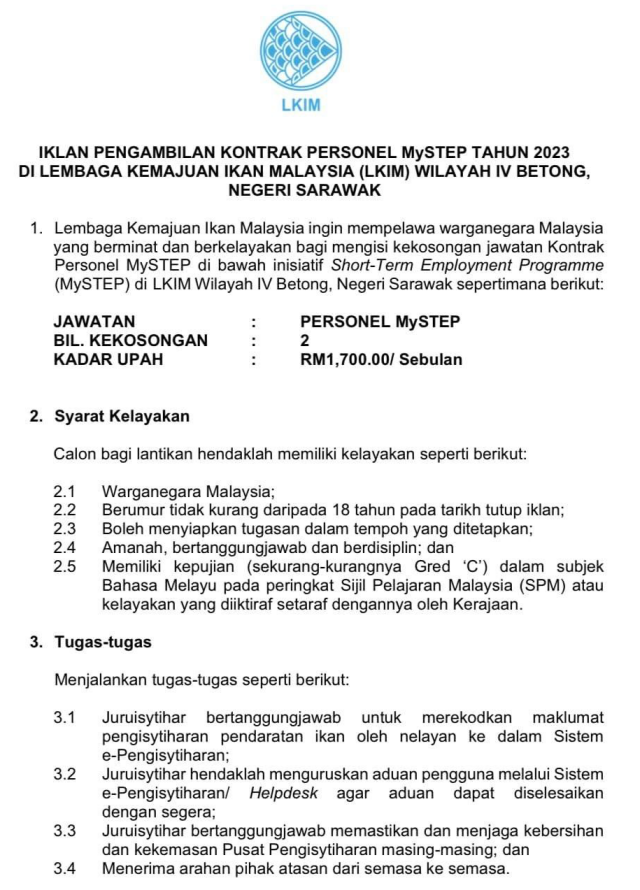 Jawatan Kosong Lembaga Kemajuan Ikan Malaysia (LKIM) September 2023