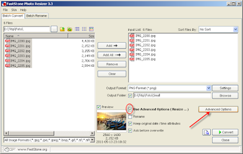 FastStone Photo Resizer - Advanced Options