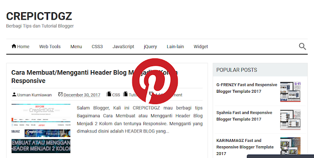 Cara Menampilkan tombol Pin It ( Pinterest ) pada Gambar Blog